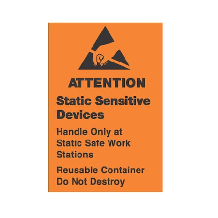 4x4, Removable, Orange, Attention Static Sensitive, Label